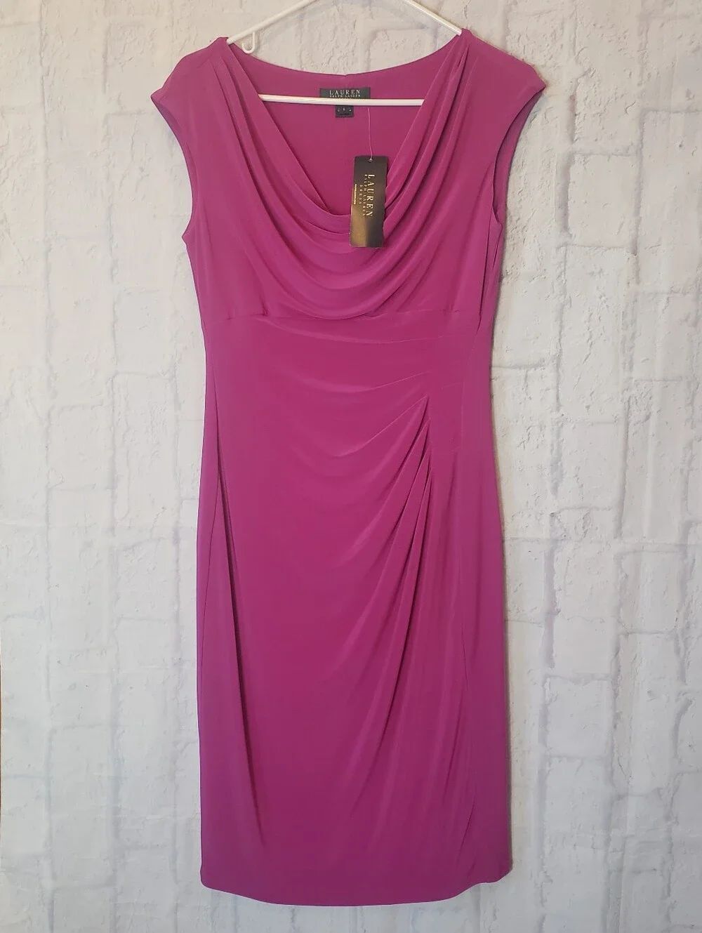LAUREN RALPH LAUREN NWT Hot Pink Drape-Front Midi Dress 6